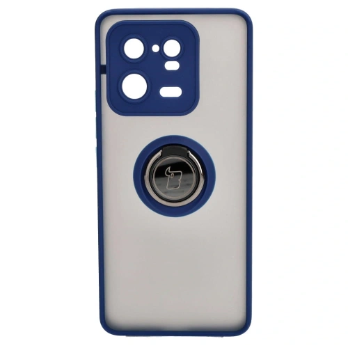 Etui z uchwytem na palec Bizon Case Hybrid Ring do Xiaomi 13 Pro przydymione z granatową ramką