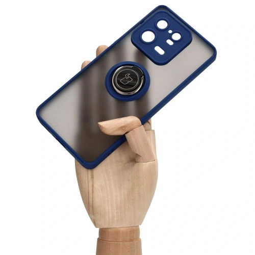 Etui z uchwytem na palec Bizon Case Hybrid Ring do Xiaomi 13 Pro przydymione z granatową ramką
