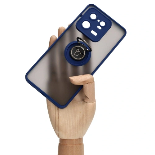 Etui z uchwytem na palec Bizon Case Hybrid Ring do Xiaomi 13 Pro przydymione z granatową ramką