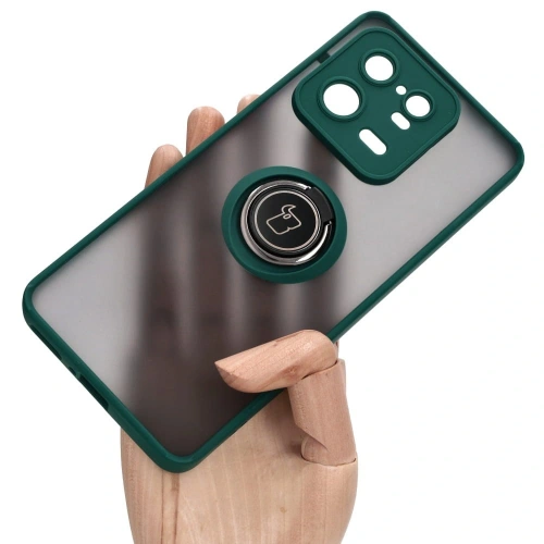 Etui z uchwytem na palec Bizon Case Hybrid Ring do Xiaomi 13 Pro przydymione z ciemnozieloną ramką