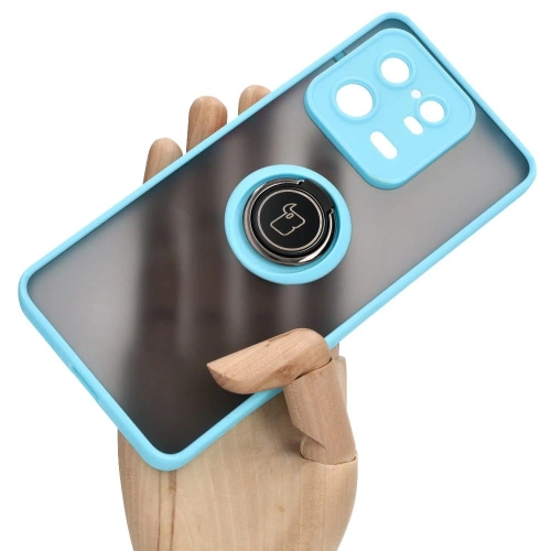 Etui z uchwytem na palec Bizon Case Hybrid Ring do Xiaomi 13 Pro przydymione z jasnoniebieską ramką
