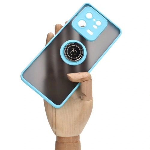 Etui z uchwytem na palec Bizon Case Hybrid Ring do Xiaomi 13 Pro przydymione z jasnoniebieską ramką