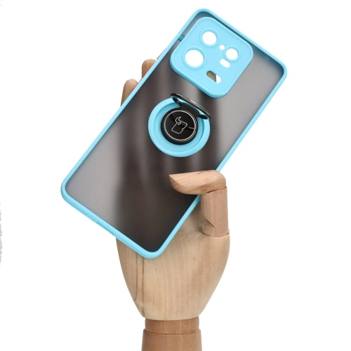 Etui z uchwytem na palec Bizon Case Hybrid Ring do Xiaomi 13 Pro przydymione z jasnoniebieską ramką