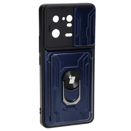 Etui Bizon Case Camshield Card Slot Ring do Xiaomi 13 Pro granatowe