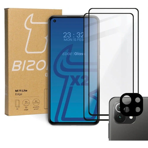 Szkło hartowane Bizon Glass Edge - [2 PACK] + ochrona na obiektyw Xiaomi Mi 11 Lite / 5G / 5G NE czarne