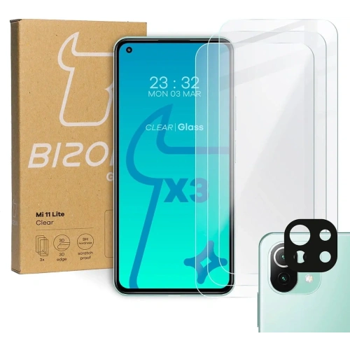 Szkło hartowane Bizon Glass Clear - 3 szt. + obiektyw Xiaomi Mi 11 Lite / 5G / 5G NE