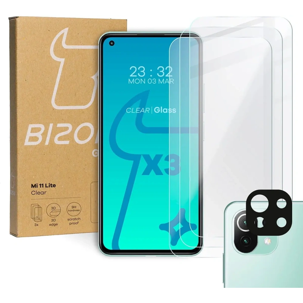 Hurtownia GSM - Szkło hartowane Bizon Glass Clear - 3 szt. + obiektyw Xiaomi Mi 11 Lite / 5G / 5G NE - BIZ2040 - {ean13} - Hurt