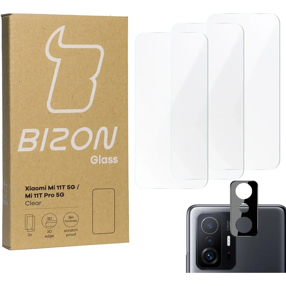 Wholesale Bizon Glass Clear tempered glass - 3 pcs. + lens glass Xiaomi 11T 5G / 11T Pro 5G - BIZ2046 - {ean13} - Hurt