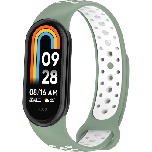 Pasek Bizon Strap Watch Octo do Xiaomi Mi Smart Band 8 zielono-biały