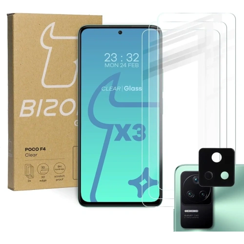 Szkło hartowane Bizon Glass Clear - 3 szt. + obiektyw Xiaomi Poco F4