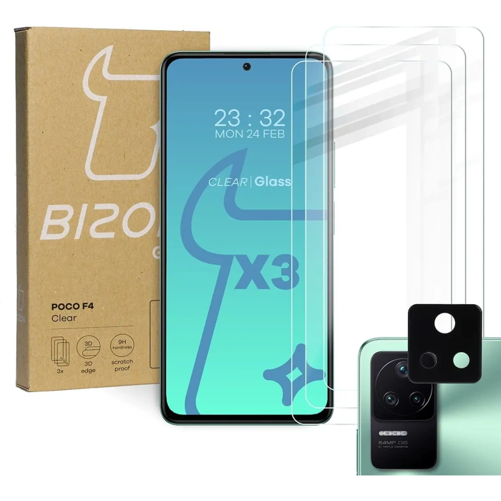 Hurtownia GSM - Bizon üveg Tiszta edzett üveg - 3 db. + lencse üveg Xiaomi Poco F4 - BIZ2077 - {ean13} - Hurt