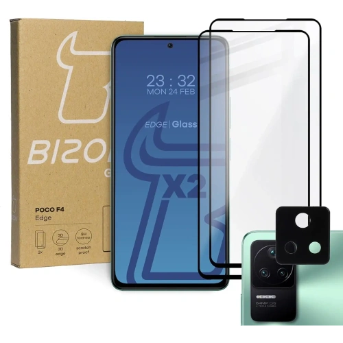 Szkło hartowane Bizon Glass Edge - [2 PACK] + ochrona na obiektyw Xiaomi Poco F4