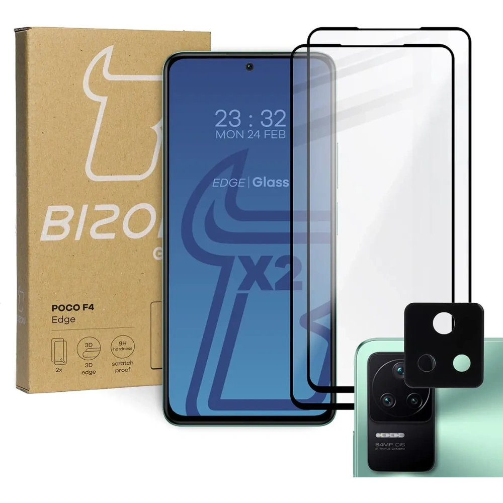 Hurtownia GSM - Bizon Glass Edge edzett üveg - [2 PACK] + lencsevédő Xiaomi Poco F4 fekete - BIZ2079 - {ean13} - Hurt