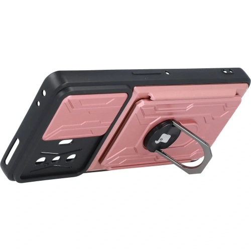 Etui Bizon Case Camshield Card Slot Ring do Xiaomi Poco F4 GT jasnoróżowe