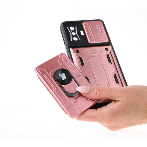 Etui Bizon Case Camshield Card Slot Ring do Xiaomi Poco F4 GT jasnoróżowe
