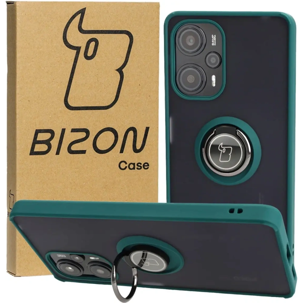 Wholesale Bizon Case Hybrid Ring Xiaomi Poco F5 smoky with a dark green frame - BIZ2098 - {ean13} - Hurt