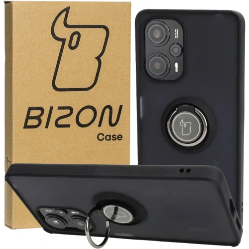 Etui z uchwytem na palec Bizon Case Hybrid Ring do Xiaomi Poco F5 przydymione z czarną ramką
