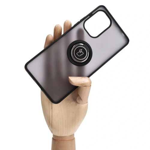 Etui z uchwytem na palec Bizon Case Hybrid Ring do Xiaomi Poco F5 przydymione z czarną ramką