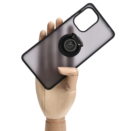Etui z uchwytem na palec Bizon Case Hybrid Ring do Xiaomi Poco F5 przydymione z czarną ramką