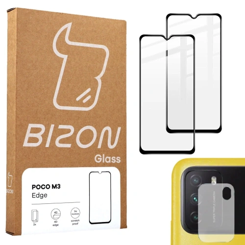Szkło hartowane Bizon Glass Edge - [2 PACK] + ochrona na obiektyw Xiaomi Poco M3 czarne