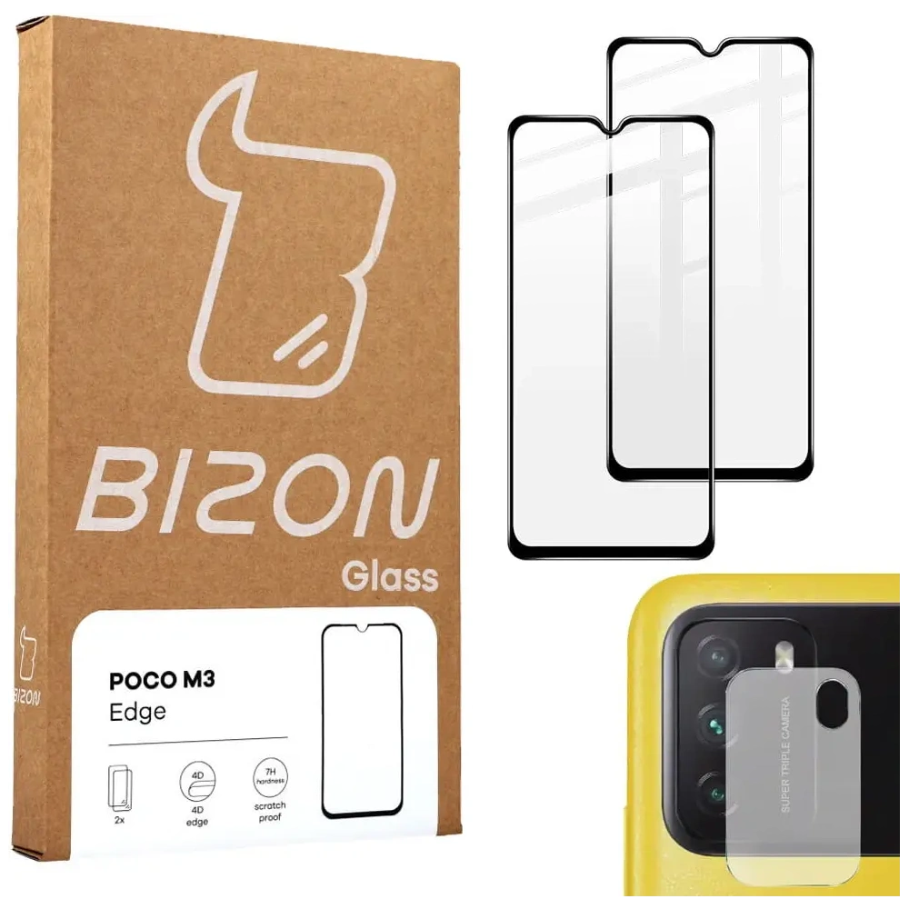 Hurtownia GSM - Tvrzené sklo Bizon Glass Edge - [2 PACK] + ochrana na objektiv Xiaomi Poco M3 černé - BIZ2119 - {ean13} - Hurt