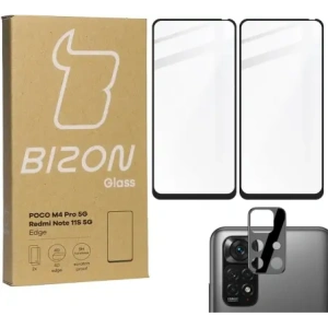 Hurtownia GSM - Bizon Glass Edge gehärtetes Glas - [2 PACK] + Linsenschutz Poco M4 Pro 5G / Redmi Note 11S 5G schwarz - BIZ2126 - {ean13} - Hurt