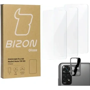 Hurtownia GSM - Bizon Glas Klar gehärtetes Glas - 3 Stück. + Linsen Glas Poco M4 Pro 5G / Redmi Note 11S 5G - BIZ2129 - {ean13} - Hurt