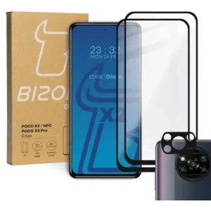 Hurtownia GSM - Bizon Glass Edge sticlă securizată - [2 PACK] + protecție pentru lentilă Xiaomi Poco X3 / NFC / PRO negru - BIZ2143 - {ean13} - Hurt