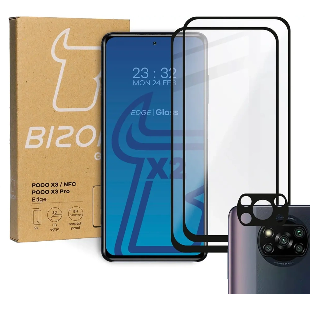 Wholesale Bizon Glass Edge tempered glass - [2 PACK] + lens protection Xiaomi Poco X3 / NFC / PRO black - BIZ2143 - {ean13} - Hurt