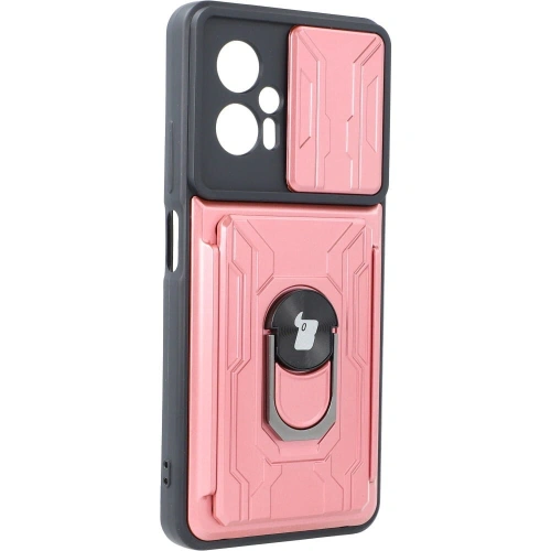 Etui Bizon Case Camshield Card Slot Ring do Xiaomi Poco X4 GT jasnoróżowe