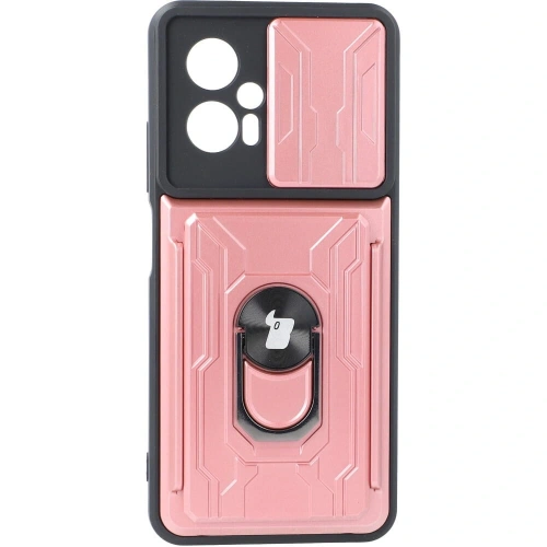 Etui Bizon Case Camshield Card Slot Ring do Xiaomi Poco X4 GT jasnoróżowe