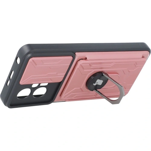 Etui Bizon Case Camshield Card Slot Ring do Xiaomi Poco X4 GT jasnoróżowe