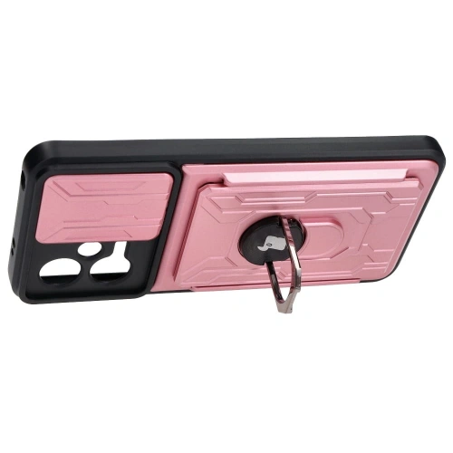 Etui Bizon Case Camshield Card Slot Ring do Xiaomi POCO X5 jasnoróżowe