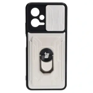 Etui Bizon Case Camshield Card Slot Ring do Xiaomi POCO X5 białe
