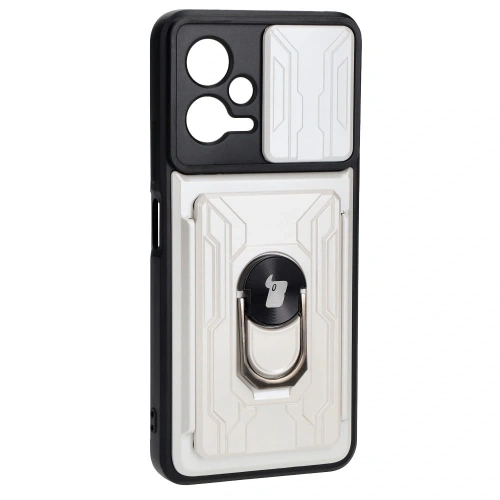 Etui Bizon Case Camshield Card Slot Ring do Xiaomi POCO X5 białe