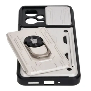 Etui Bizon Case Camshield Card Slot Ring do Xiaomi POCO X5 bílé