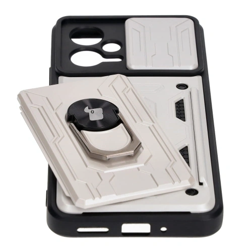 Etui Bizon Case Camshield Card Slot Ring do Xiaomi POCO X5 białe