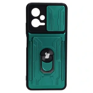 Etui Bizon Case Camshield Card Slot Ring do Xiaomi POCO X5 zelené