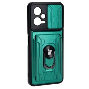 Etui Bizon Case Camshield Card Slot Ring do Xiaomi POCO X5 zelené