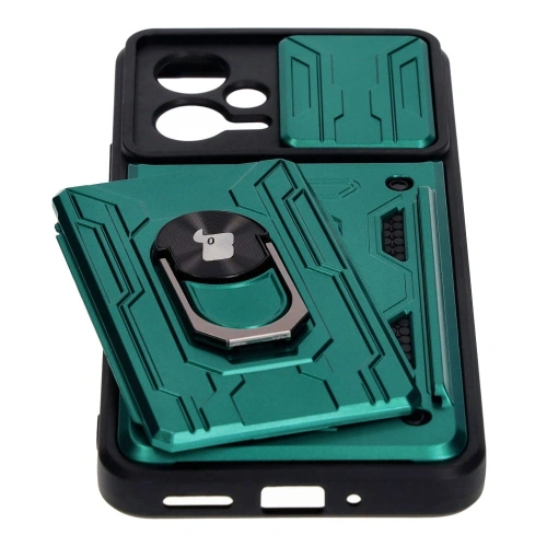 Etui Bizon Case Camshield Card Slot Ring do Xiaomi POCO X5 zielone
