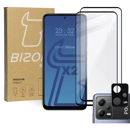 2x Szkło na ekran + szkło na aparat BIZON Edge 2 do Poco X5
