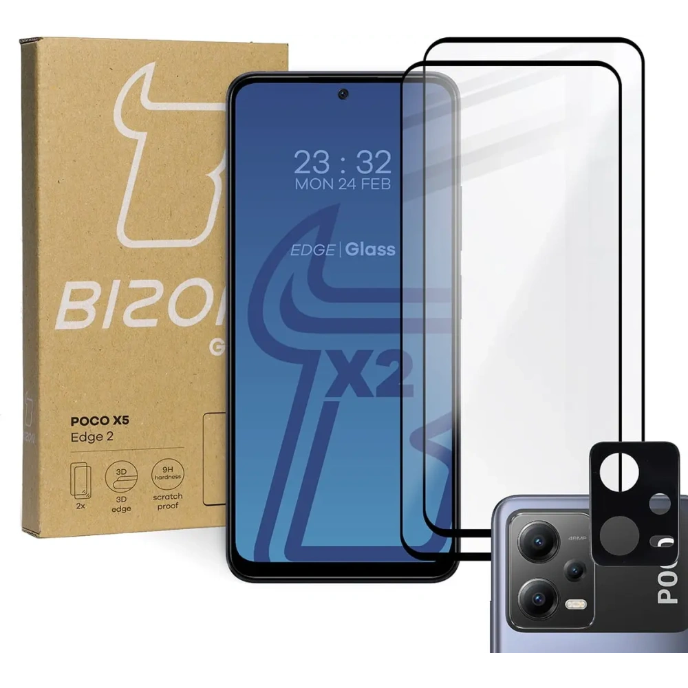 Hurtownia GSM - 2x Glas für den Bildschirm + Glas für die Kamera BIZON Edge 2 für Poco X5 - BIZ2171 - {ean13} - Hurt