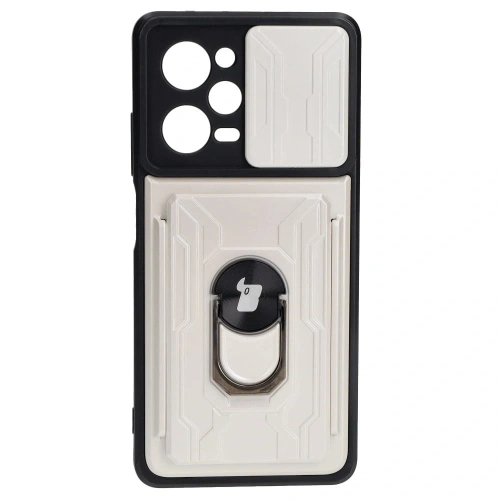 Etui Bizon Case Camshield Card Slot Ring do Xiaomi POCO X5 Pro białe