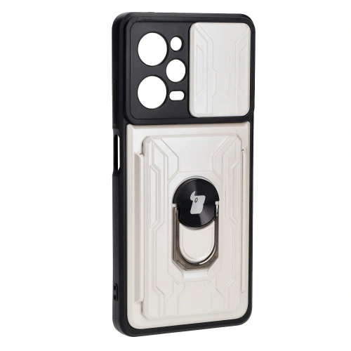 Etui Bizon Case Camshield Card Slot Ring do Xiaomi POCO X5 Pro białe