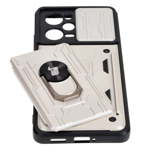 Etui Bizon Case Camshield Card Slot Ring do Xiaomi POCO X5 Pro białe
