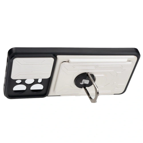 Etui Bizon Case Camshield Card Slot Ring do Xiaomi POCO X5 Pro białe