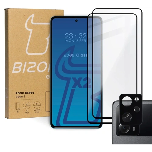 2x Szkło na ekran + szkło na aparat BIZON Edge 2 do Poco X5 Pro
