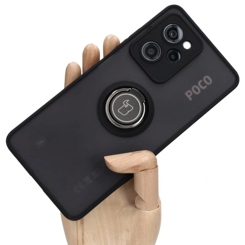 Etui z uchwytem na palec Bizon Case Hybrid Ring do Xiaomi Poco X5 Pro przydymione z czarną ramką