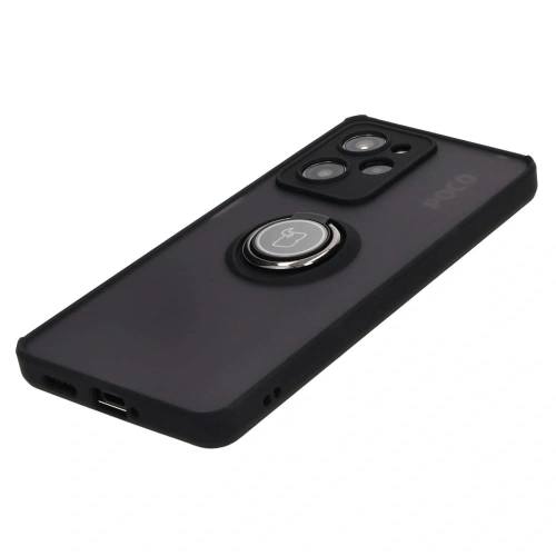 Etui z uchwytem na palec Bizon Case Hybrid Ring do Xiaomi Poco X5 Pro przydymione z czarną ramką
