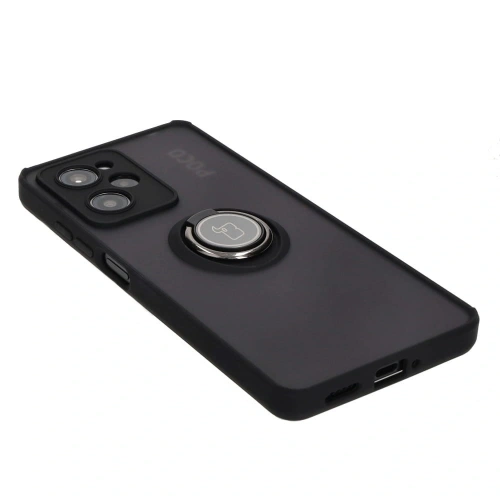 Etui z uchwytem na palec Bizon Case Hybrid Ring do Xiaomi Poco X5 Pro przydymione z czarną ramką